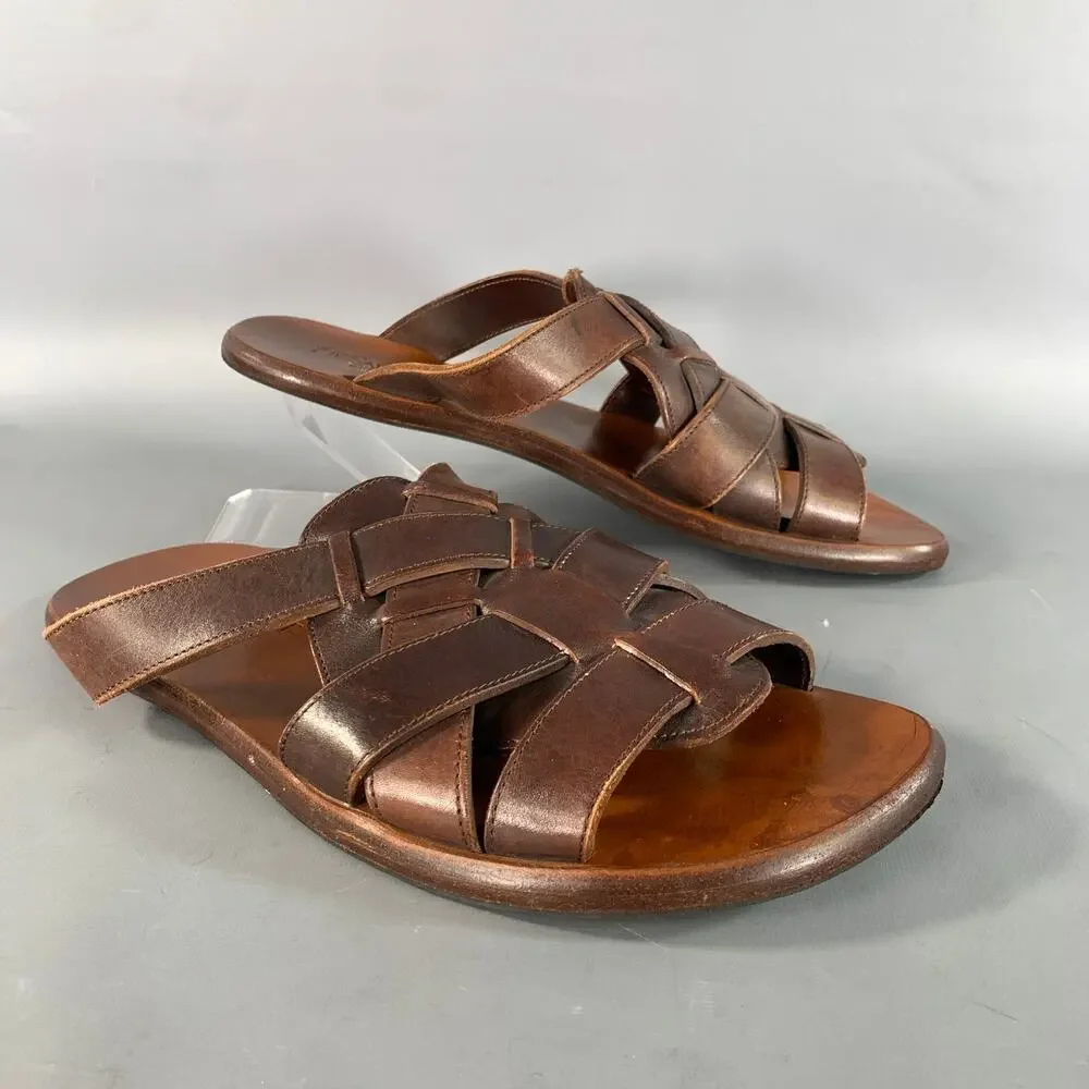 YVES SAINT LAURENT Size 11 Brown Woven Leather Flat Sandals